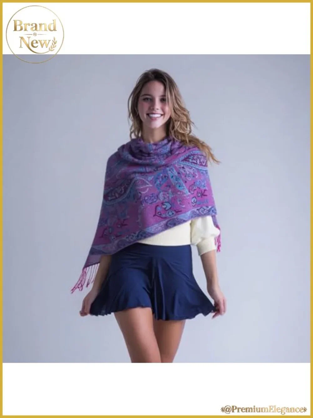 Pashmina Feel Rave Scarf Two-Tone Reversible Wrap Fringe
